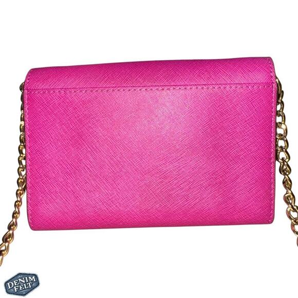 Michael Kors Fuchsia/Rasberry/Gold Saffiano Leather Chain Link Crossbody Bag - Picture 5 of 15